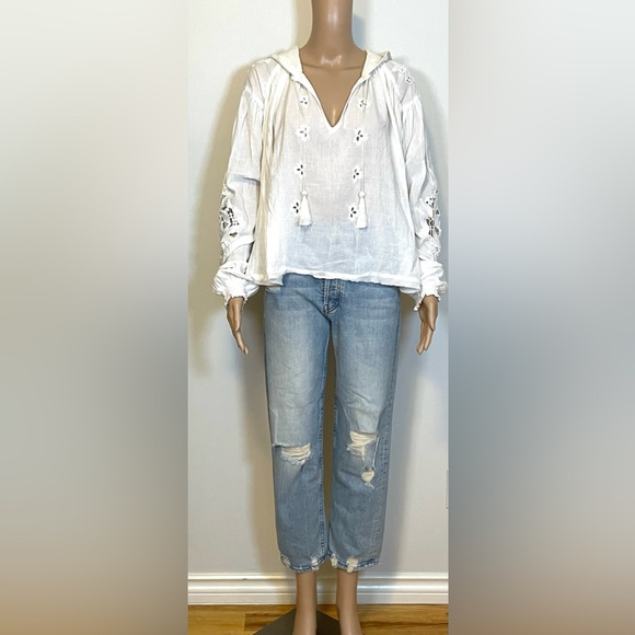 Free People Gauze Embroidered Hooded Blouse Sz:S - Picture 2 of 14